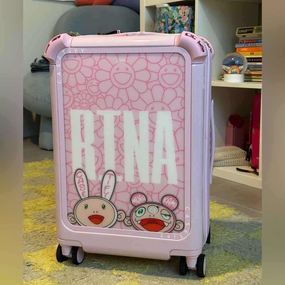 Carry on luggage bag pink Murakami x Casetify